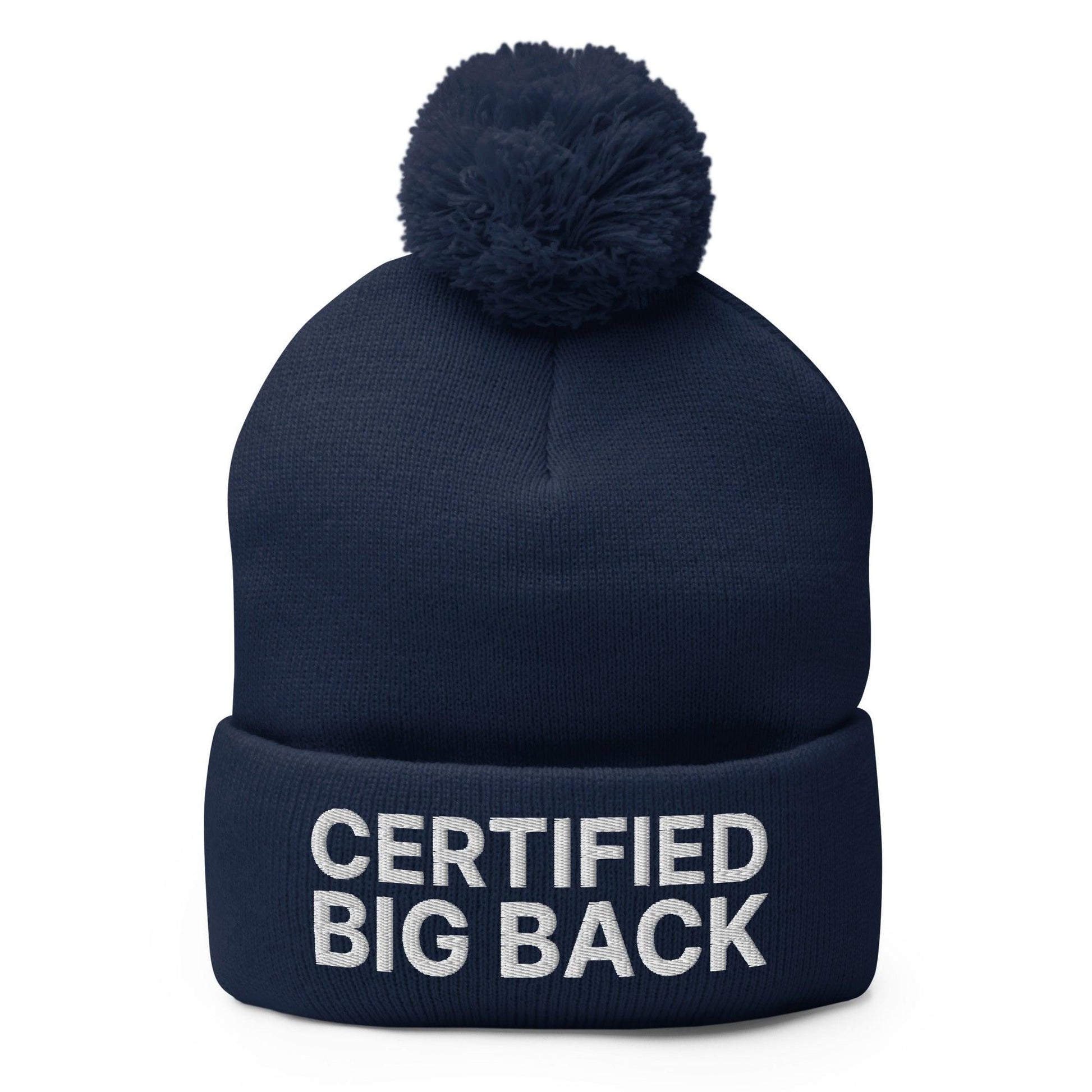 Certified Big Back Embroidered Knit Pom Beanie - Navy