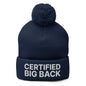 Certified Big Back Embroidered Knit Pom Beanie - Navy