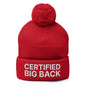 Certified Big Back Embroidered Knit Pom Beanie - Red