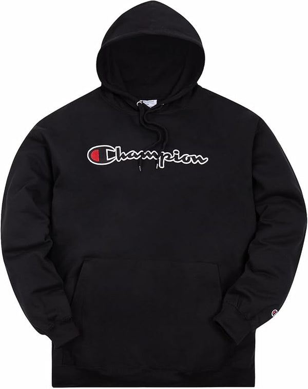 Champion Powerblend Relaxed Hoodie - Black / Printed Chest Print Logo / Small - Sweatshirts & Hoodies