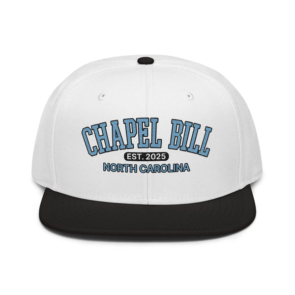 Chapel Bill Belichick Coach UNC Flat Bill Brim Snapback Hat - Black / White / White