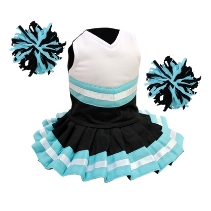 Cheerleader Outfit - Black & White body with Teal trim #90016TB - Embroider Buddy®