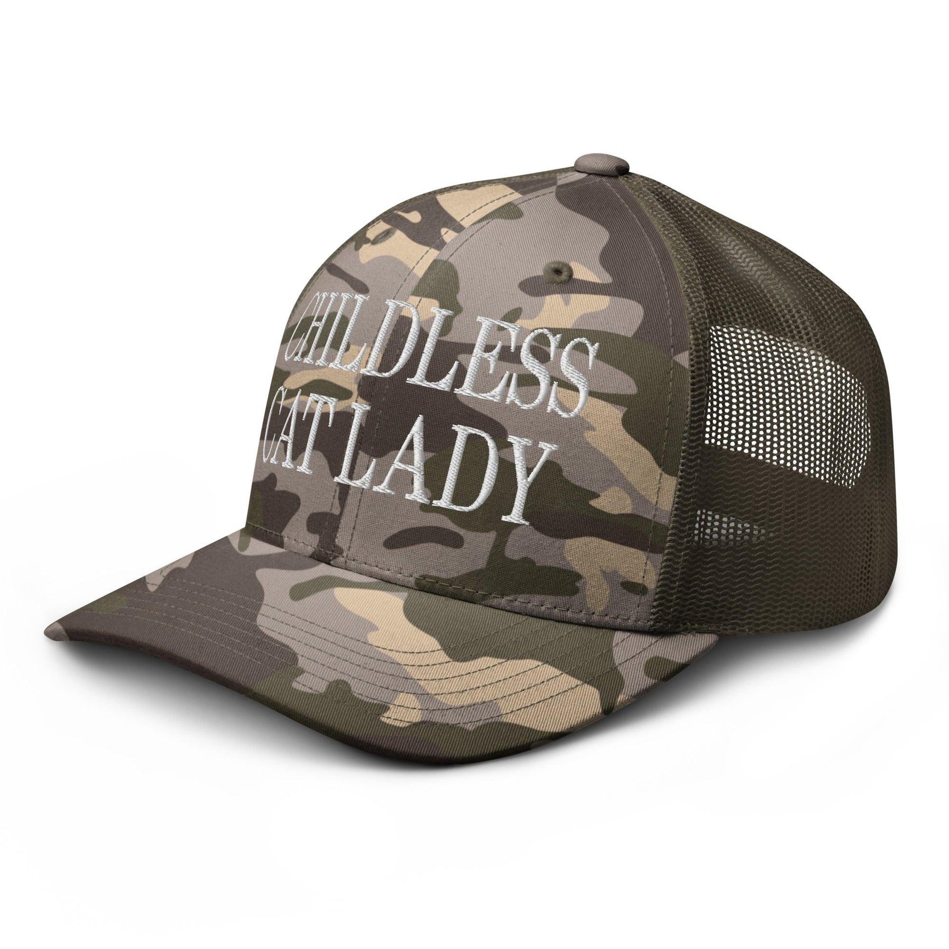 Childless Cat Lady Camo Trucker Hat - Headwear