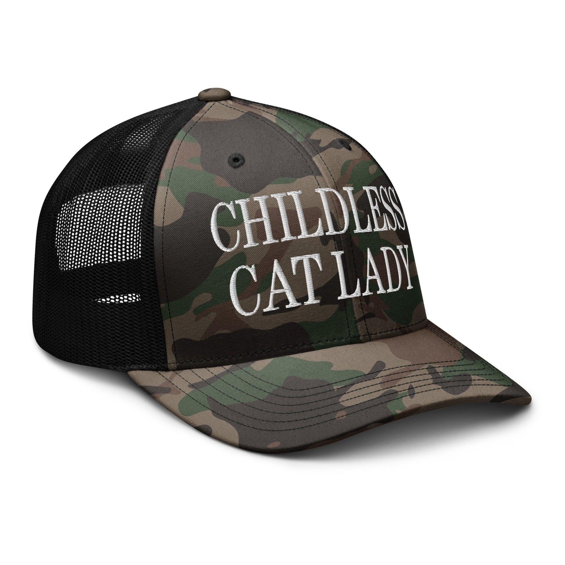 Childless Cat Lady Camo Trucker Hat - Headwear