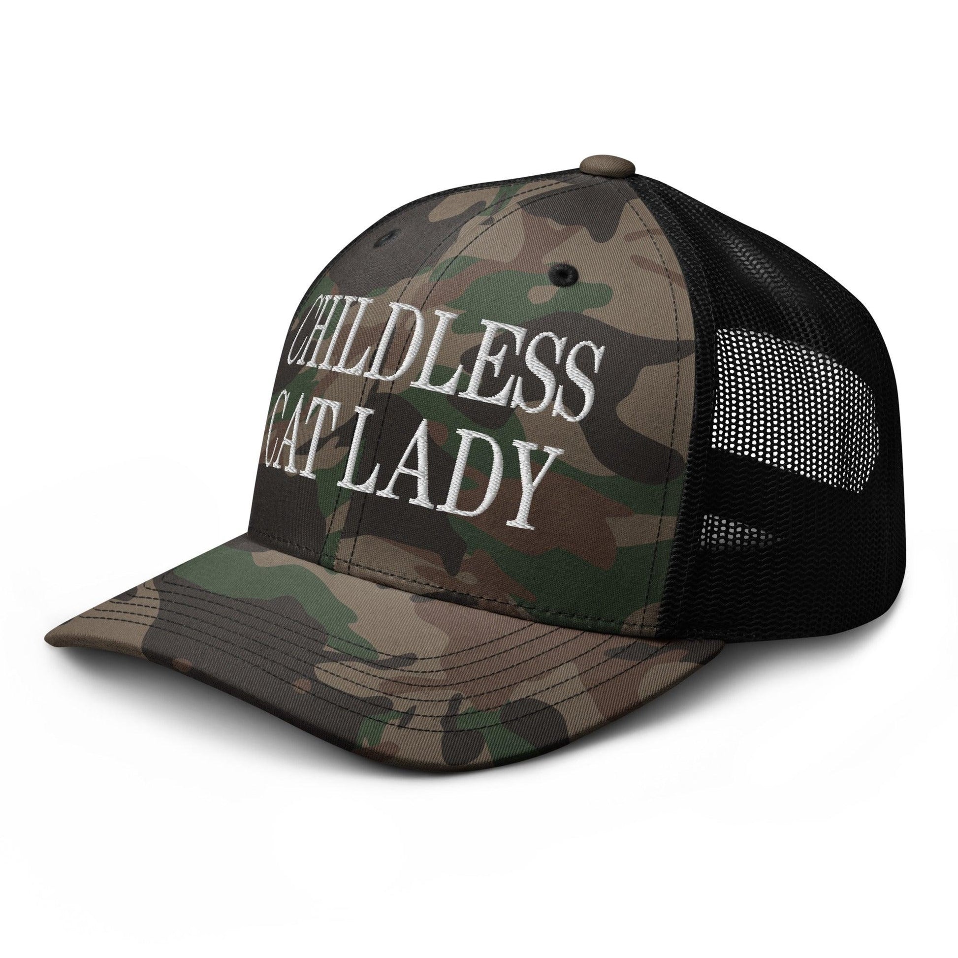 Childless Cat Lady Camo Trucker Hat - Headwear