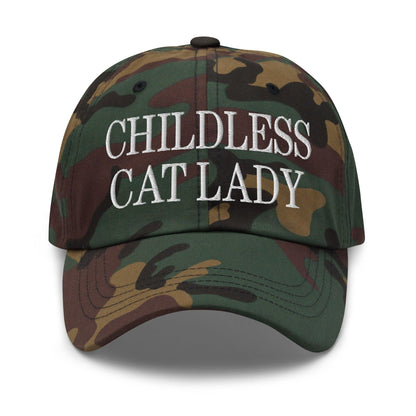 Childless Cat Lady Dad Hat - Green Camo - Headwear