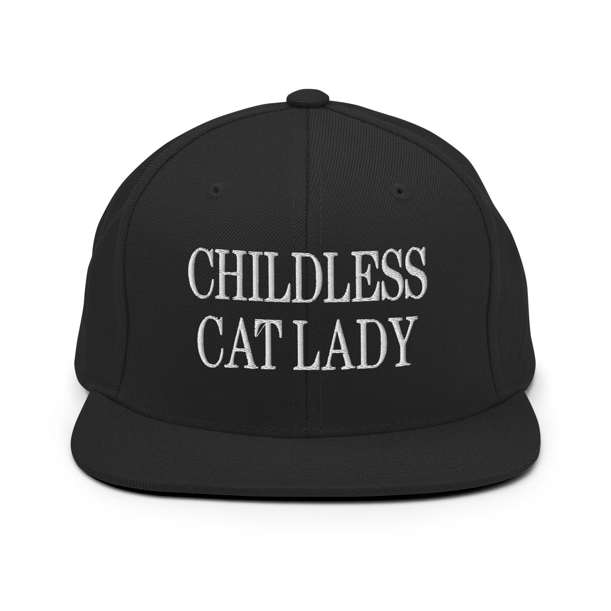 Childless Cat Lady Flat Bill Brim Snapback Hat - Black - Headwear