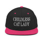 Childless Cat Lady Flat Bill Brim Snapback Hat - Black/ Neon Pink - Headwear