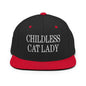 Childless Cat Lady Flat Bill Brim Snapback Hat - Black/ Red - Headwear