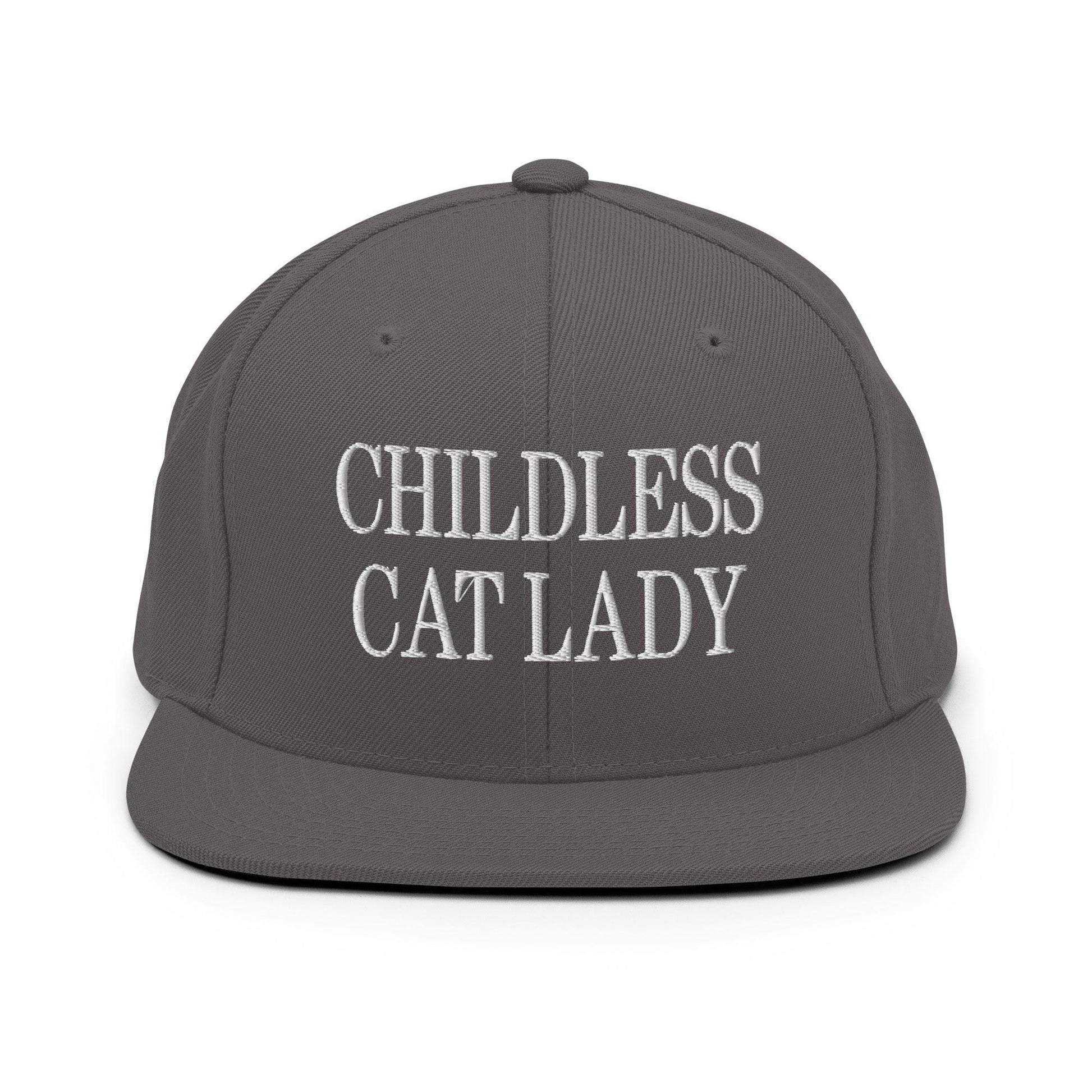 Childless Cat Lady Flat Bill Brim Snapback Hat - Dark Grey - Headwear