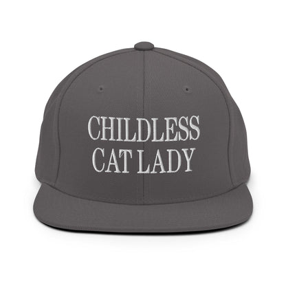Childless Cat Lady Flat Bill Brim Snapback Hat - Dark Grey - Headwear