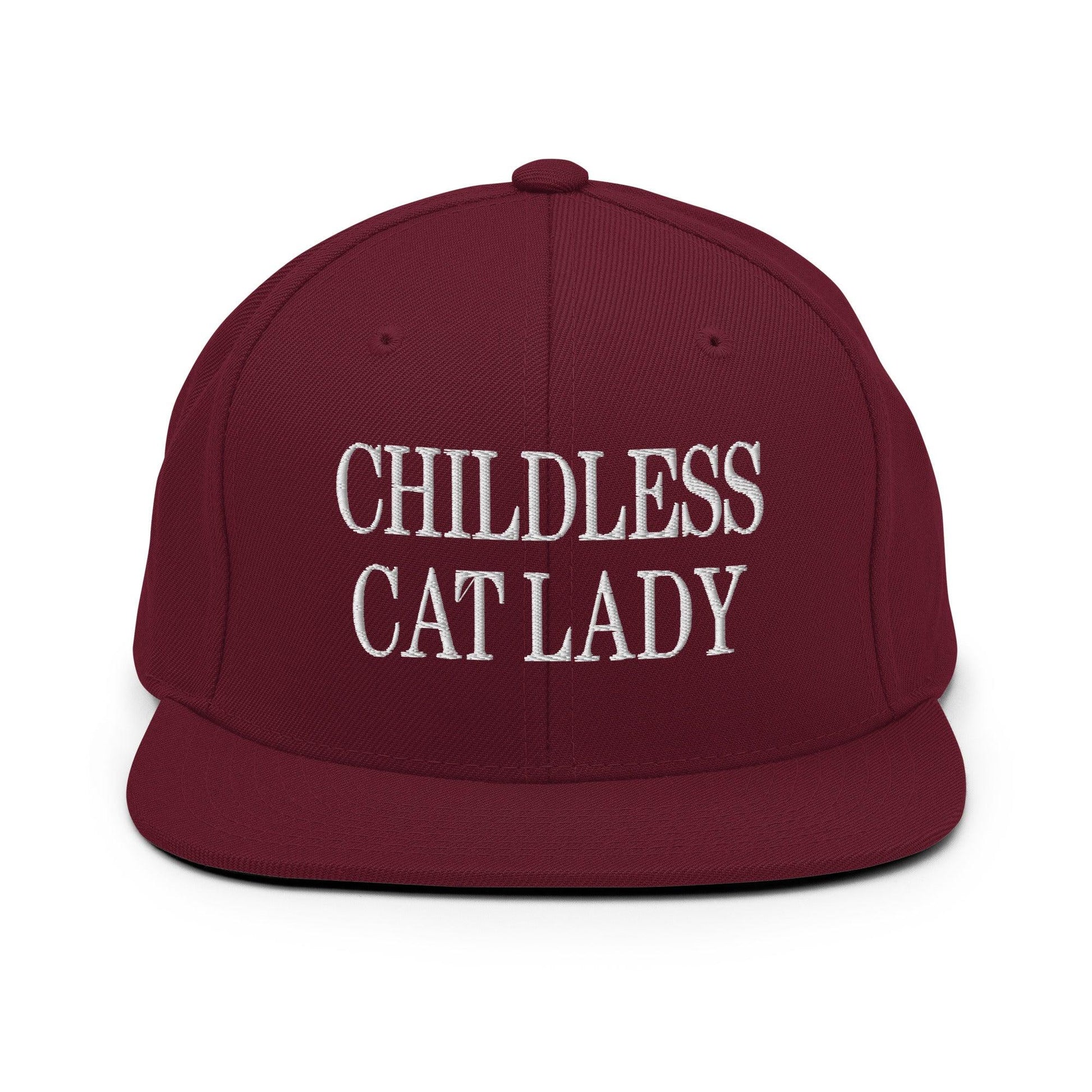 Childless Cat Lady Flat Bill Brim Snapback Hat - Maroon - Headwear