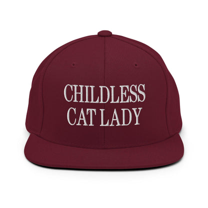 Childless Cat Lady Flat Bill Brim Snapback Hat - Maroon - Headwear