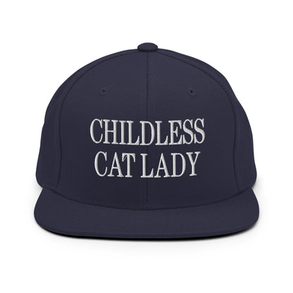 Childless Cat Lady Flat Bill Brim Snapback Hat - Navy - Headwear