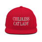 Childless Cat Lady Flat Bill Brim Snapback Hat - Red - Headwear
