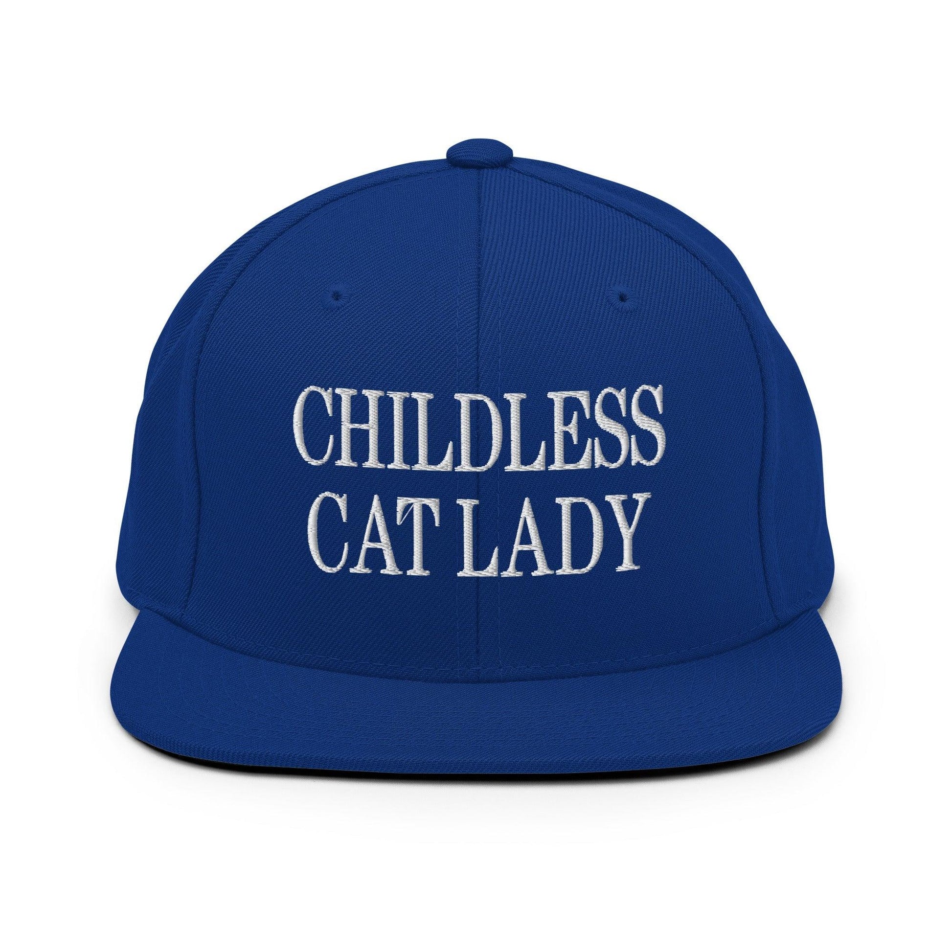 Childless Cat Lady Flat Bill Brim Snapback Hat - Royal Blue - Headwear