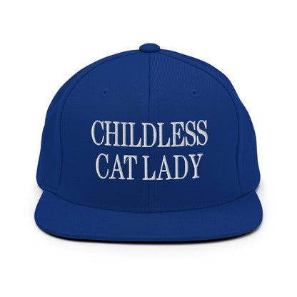 Childless Cat Lady Flat Bill Brim Snapback Hat - Royal Blue - Headwear