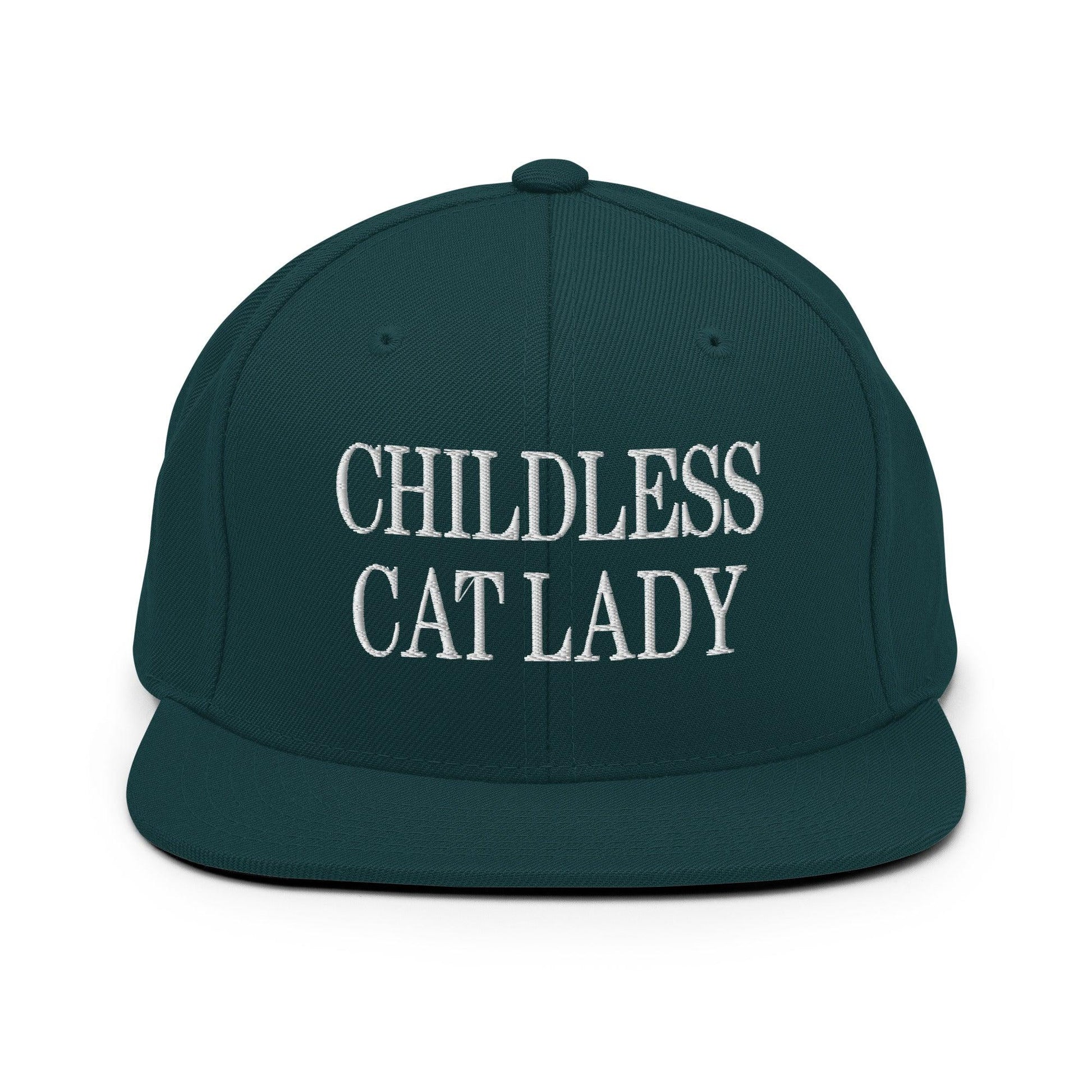 Childless Cat Lady Flat Bill Brim Snapback Hat - Spruce - Headwear