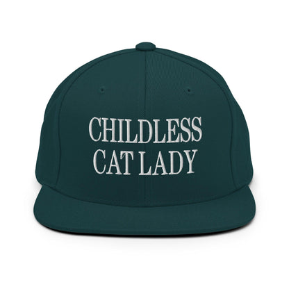 Childless Cat Lady Flat Bill Brim Snapback Hat - Spruce - Headwear