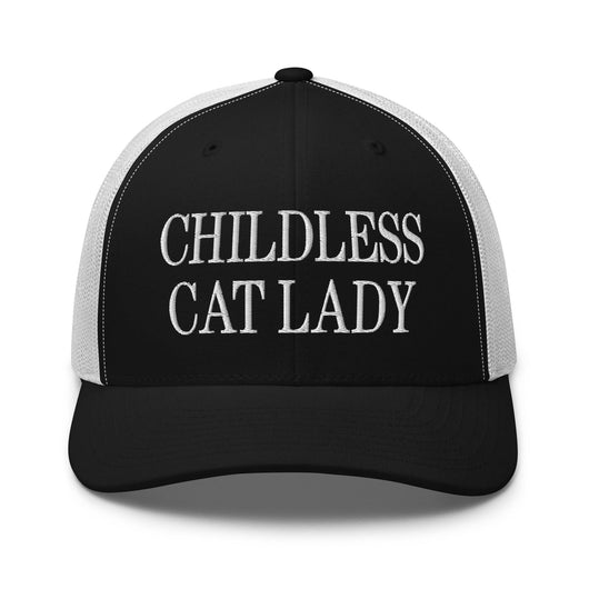 Childless Cat Lady Retro Trucker Hat - Black/ White