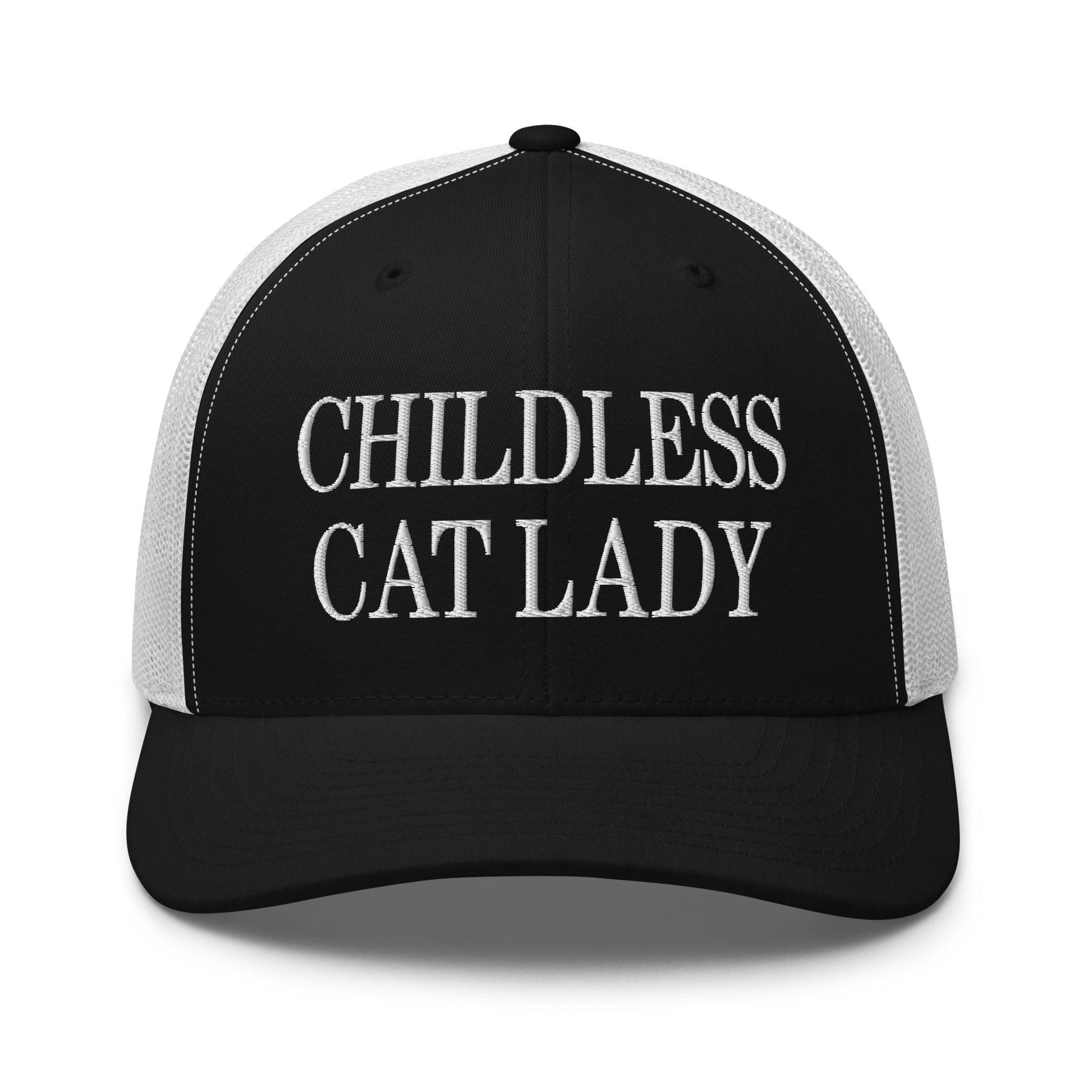 Childless Cat Lady Retro Trucker Hat - Black/ White - Headwear
