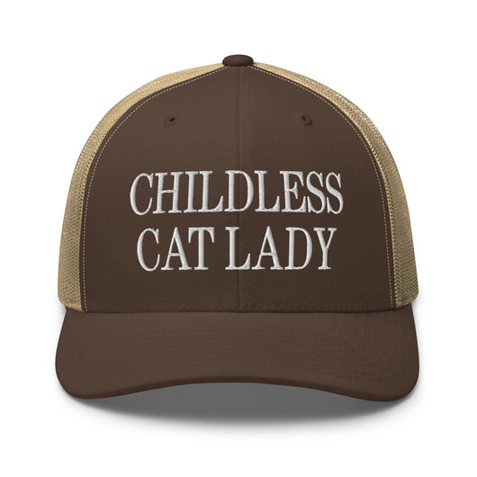 Childless Cat Lady Retro Trucker Hat - Brown/ Khaki