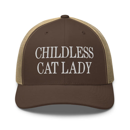 Childless Cat Lady Retro Trucker Hat - Brown/ Khaki - Headwear