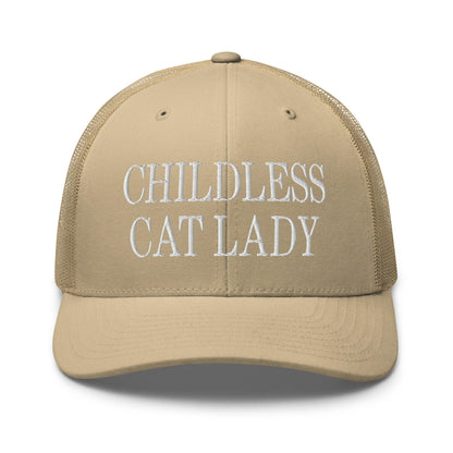 Childless Cat Lady Retro Trucker Hat - Khaki - Headwear