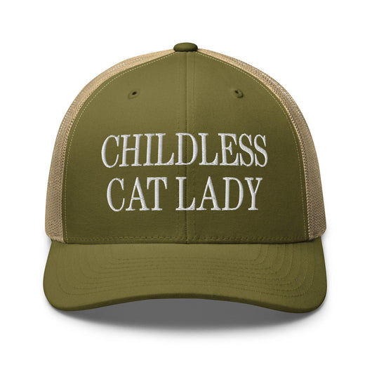 Childless Cat Lady Retro Trucker Hat - Moss/ Khaki