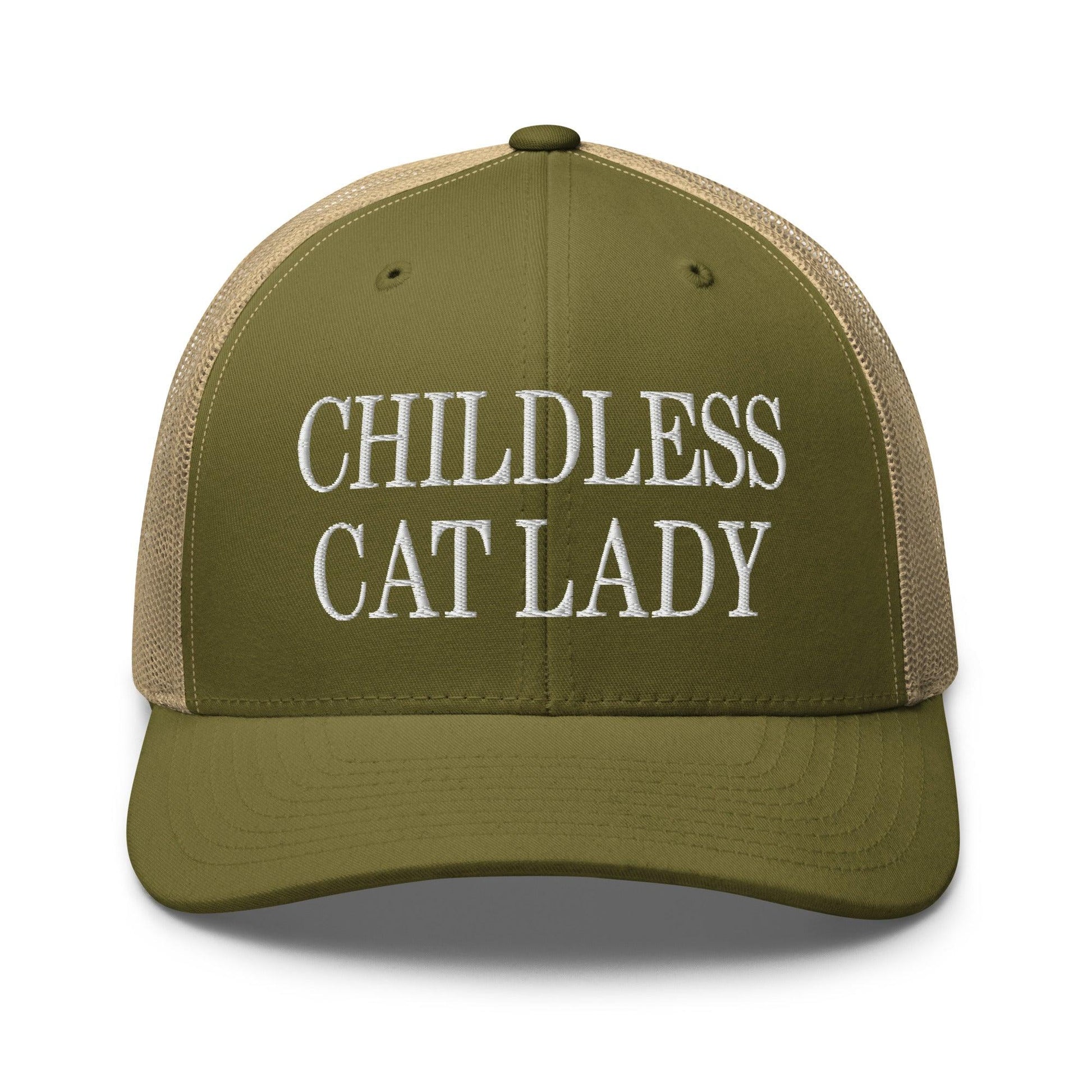 Childless Cat Lady Retro Trucker Hat - Moss/ Khaki - Headwear