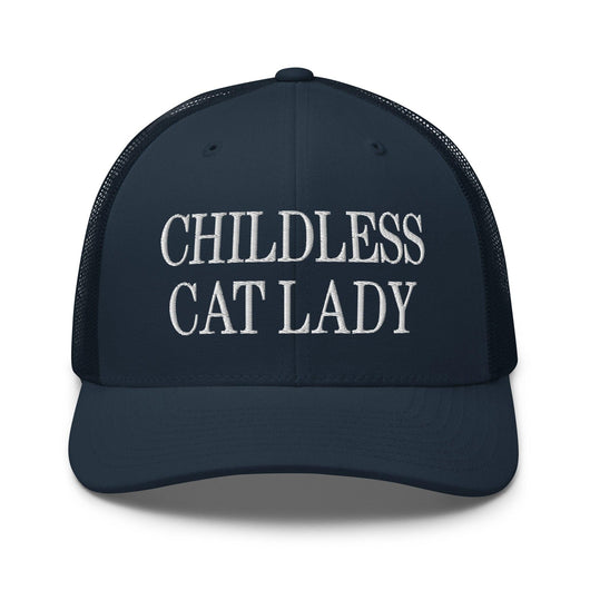 Childless Cat Lady Retro Trucker Hat - Navy