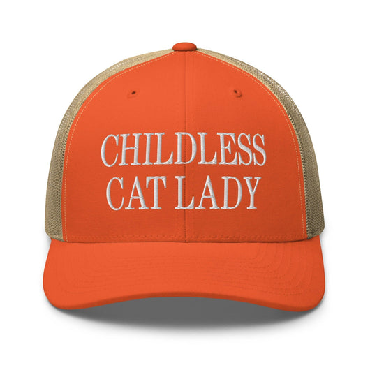 Childless Cat Lady Retro Trucker Hat - Rustic Orange/ Khaki