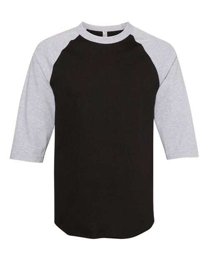 Black and gray athletic heather raglan T-shirt in custom apparel with stylish color designates