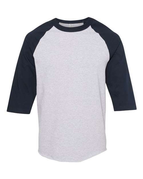Classic Raglan Three-Quarter Sleeve T-Shirt in athletic heather with custom apparel color designates