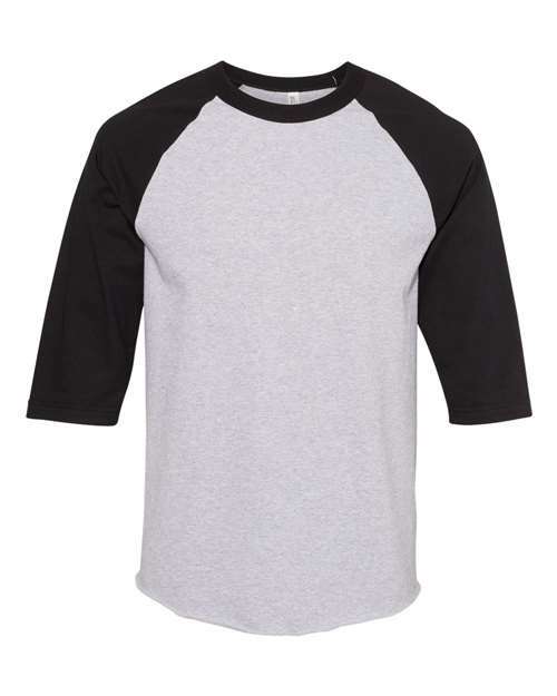 Gray and black athletic heather raglan shirt from Classic Raglan Three-Quarter Sleeve T-Shirt collection