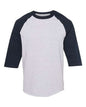 Classic Raglan Three-Quarter Sleeve T-Shirt in athletic heather with color designates for custom apparel