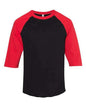Black and red raglan shirt showing athletic heather color designates in custom apparel