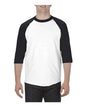 White and black raglan shirt in athletic heather fabric, ideal for custom apparel design