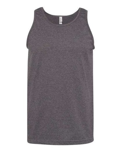 Gray heathered tank top made of cotton polyester blend for comfortable casual wear