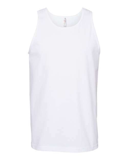 White classic tank top made from cotton polyester blend for comfortable casual wear