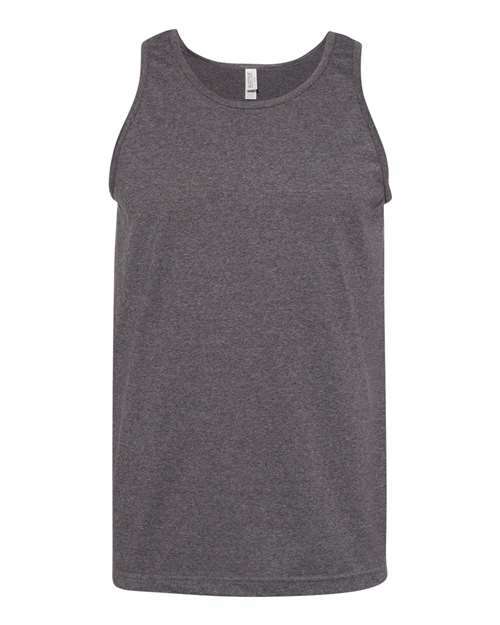Gray heathered tank top made from a comfortable cotton polyester blend for everyday wear