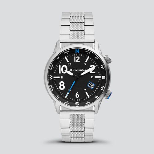 Columbia Timing Outbacker 3-Hand Date Watch - Black Dial Stainless Steel Bracelet
