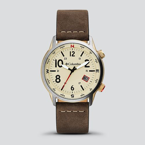 Columbia Timing Outbacker 3-Hand Date Watch - Stone Dial Saddle Leather Strap