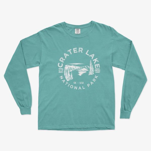 Crater Lake National Park Comfort Colors Long Sleeve T Shirt - S / SeaFoam - tshirt