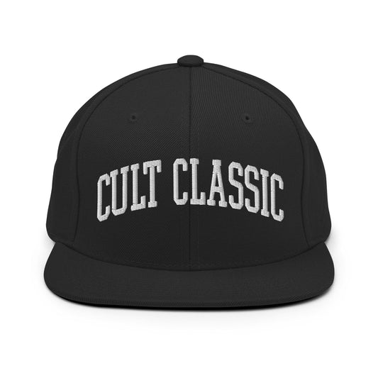 Cult Classic Embroidered Flat Bill Brim Snapback Hat - Black