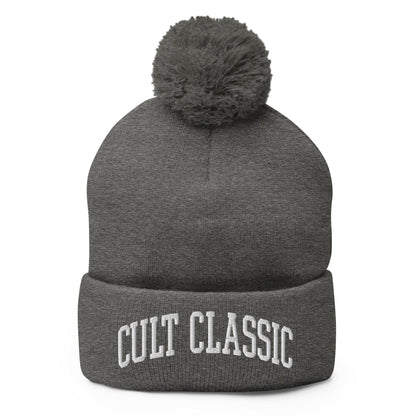 Cult Classic Embroidered Knit Pom Beanie - Dark Heather Grey