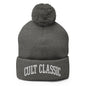 Cult Classic Embroidered Knit Pom Beanie - Dark Heather Grey