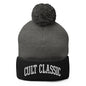 Cult Classic Embroidered Knit Pom Beanie - Dark Heather Grey/ Black