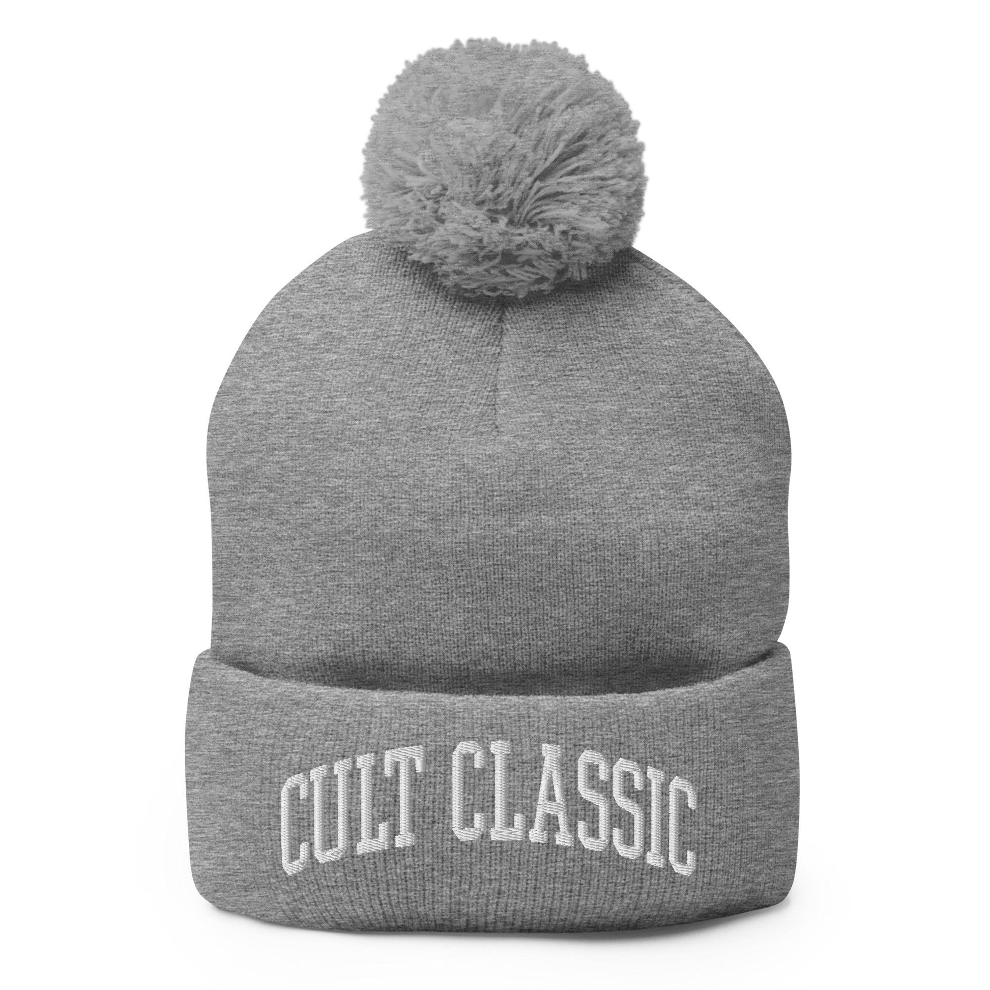 Cult Classic Embroidered Knit Pom Beanie - Heather Grey