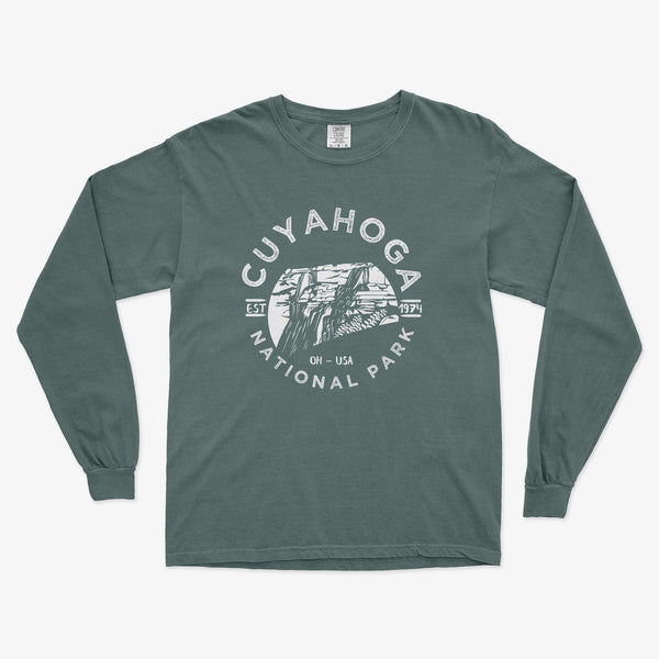 Cuyahoga Valley National Park Comfort Colors Long Sleeve T Shirt - S / Blue Spruce - tshirt